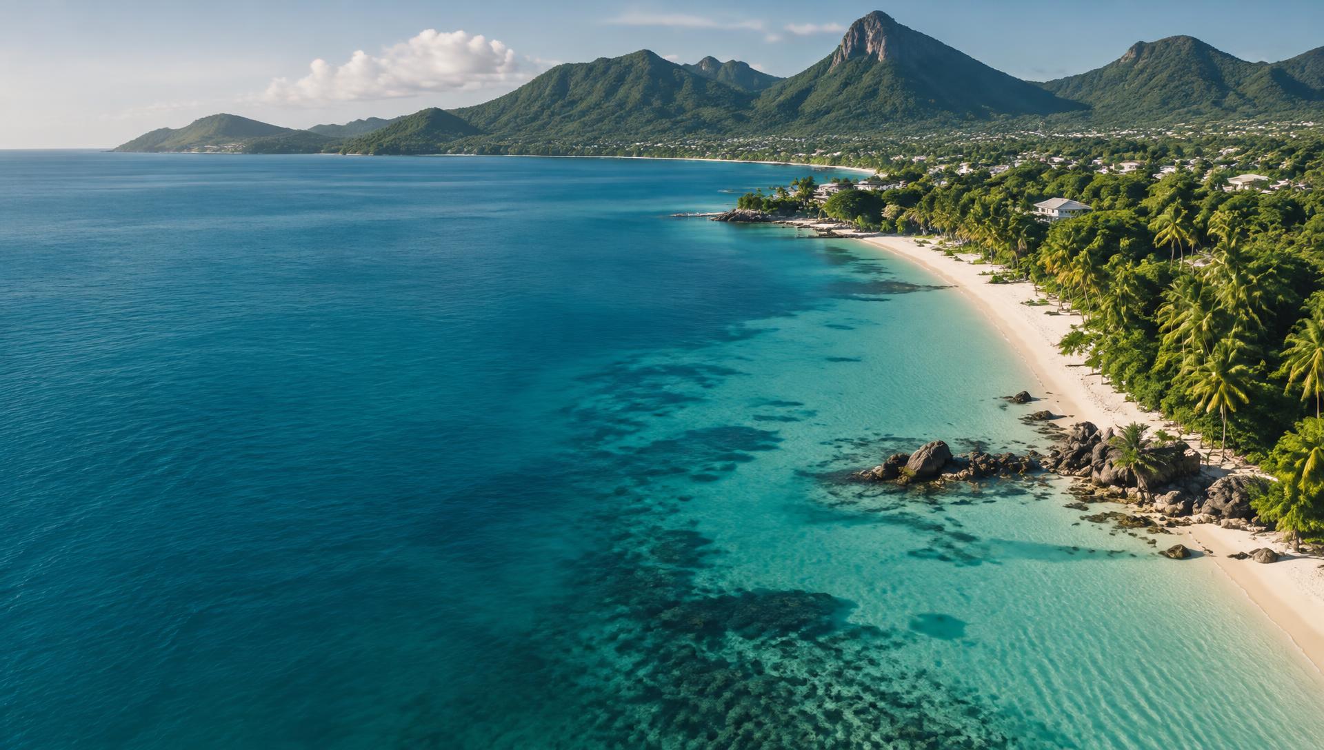 Tropical coastline and clear blue water